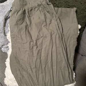 Women’s Wide Leg Olive Cotton Blend Green Pants